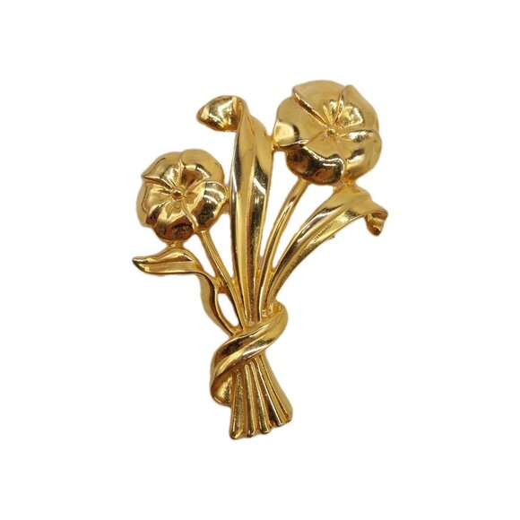 Anne Klein Floral Pin Gold Tone Brooch - Picture 1 of 4